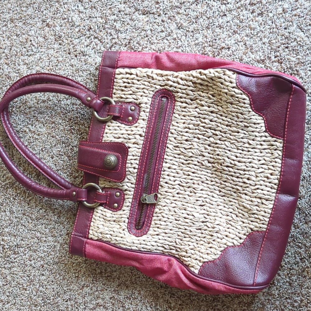 Maroon leather weaved purse